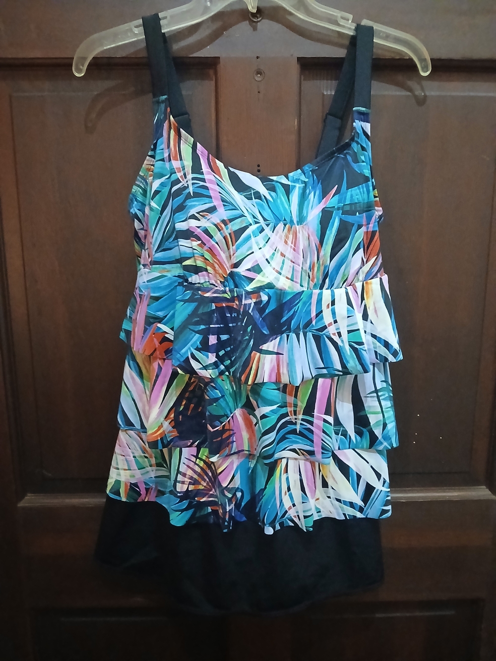 Women's Inches Away Tiered Tropical Print Swim Dress- Multicolor Size 16W